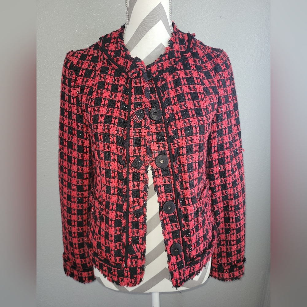 Wool Tweed Textured Houndstooth Plaid print
